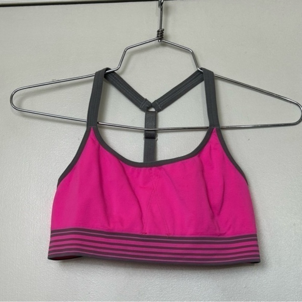 Athleta Hot Pink & Gray Stripe Racerback Sports Bra- Size Small